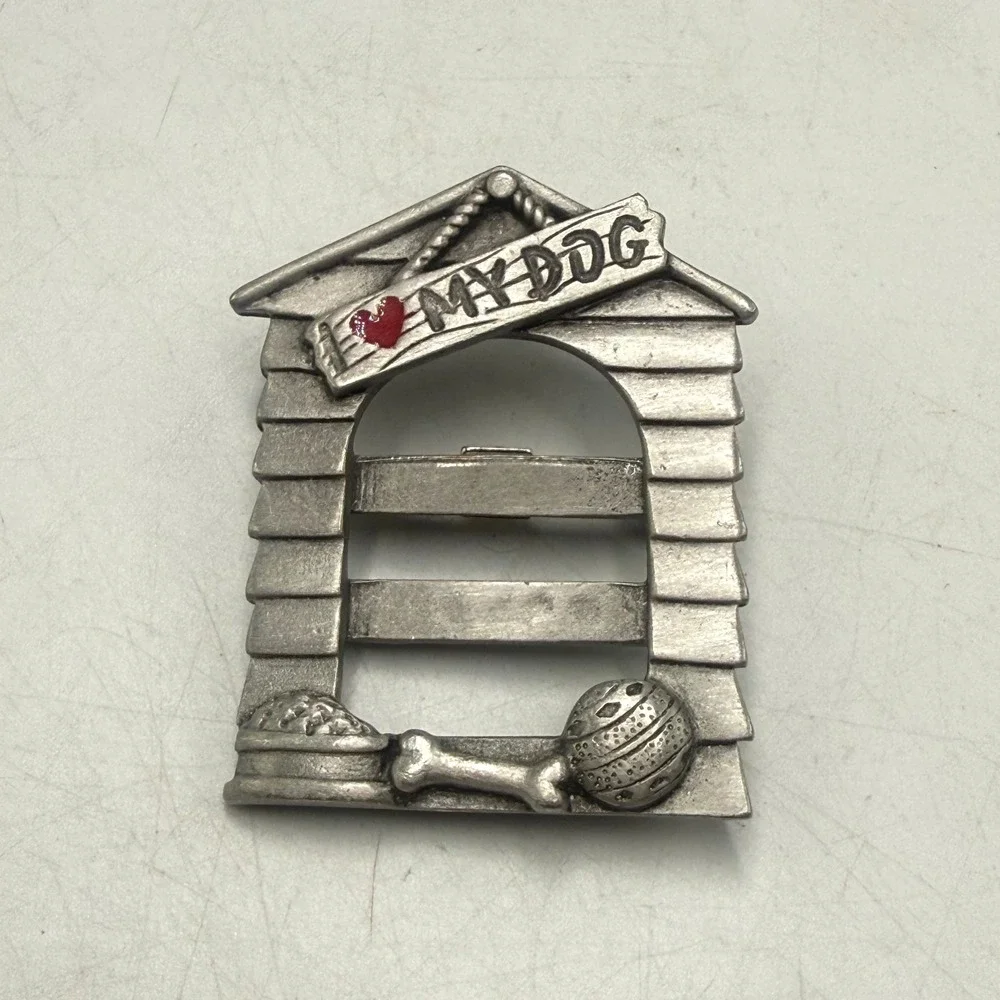 Spoontiques I Love My Dog House Pewter Brooch Pin Silver Tone Pet Lover Gift